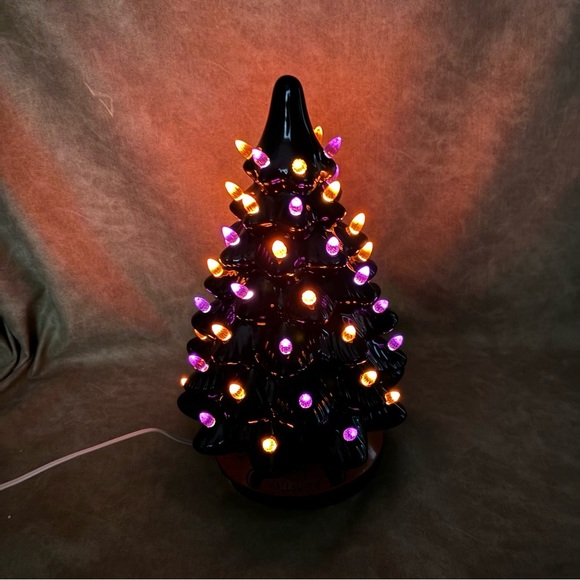 BCP 14in Pre-Lit Ceramic Halloween Tree Decoration w/Orange & Purple Lights, - Picture 5 of 8